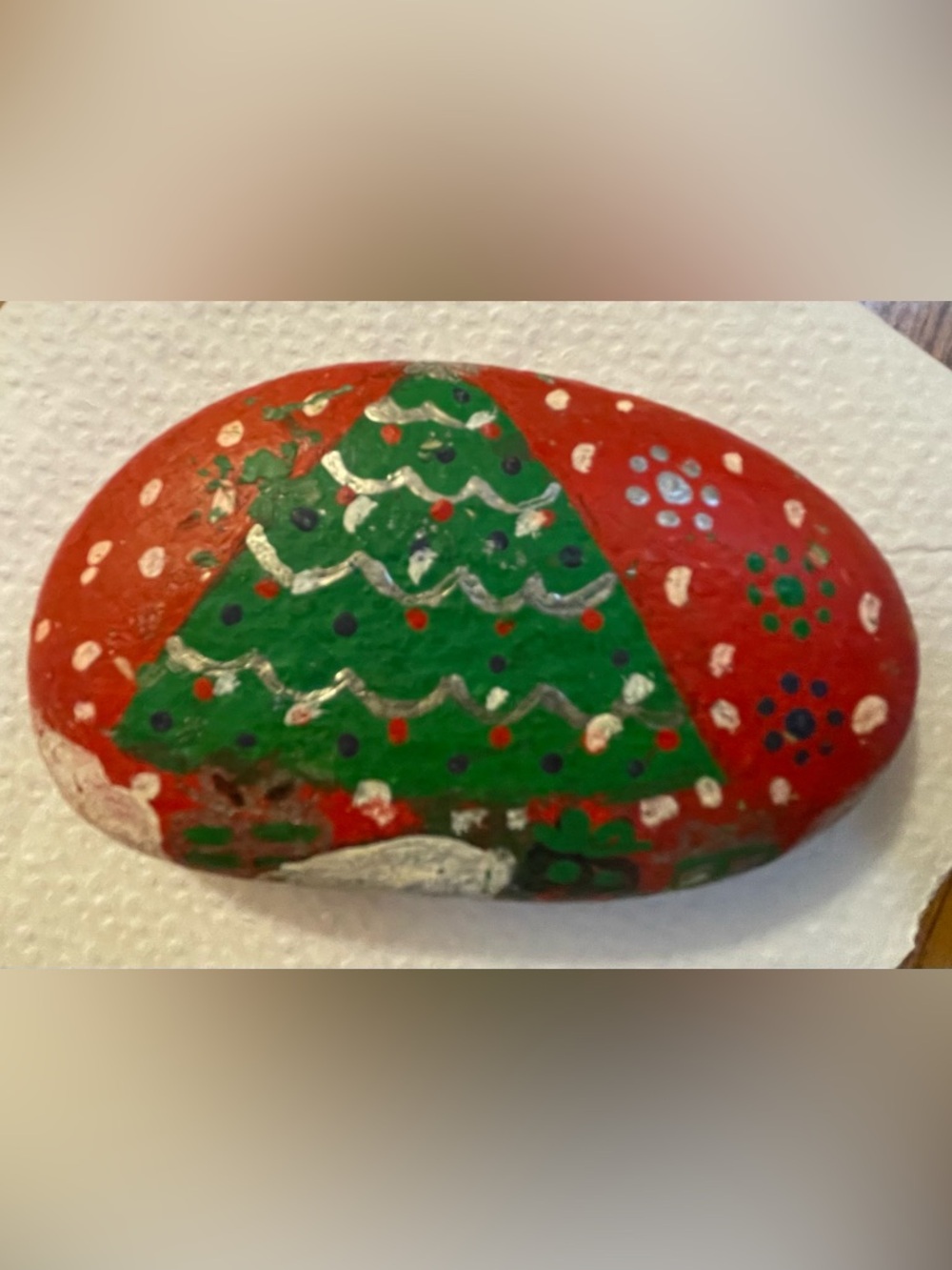 Hand-Painted Red & Green Christmas Tree Holiday Rock..0.54 lb. (1/2 pound)